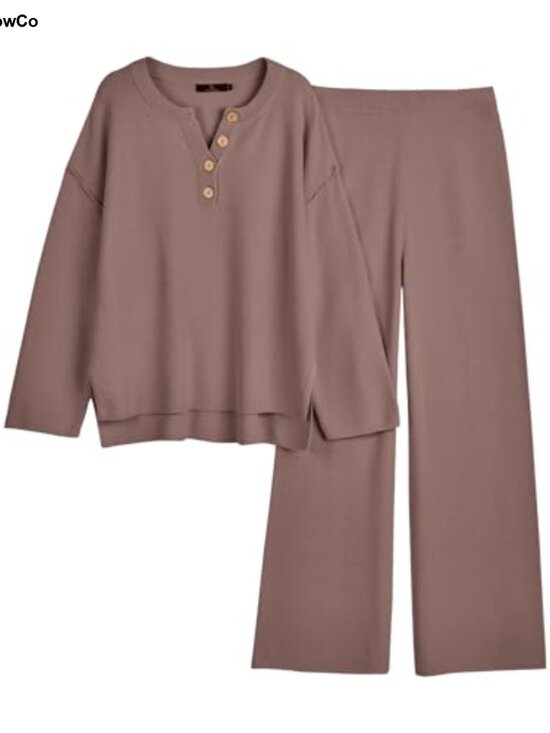 Other - Women's 2 Piece Lounge Set Button Front Knit Sweater & Wide Leg Pants